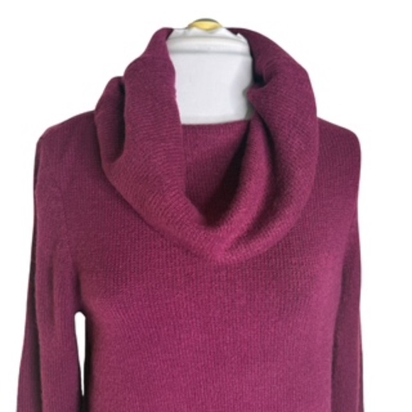 DKNY Jeans Long Tunic Cowl Neck Burgundy Slight Hi/Lo Hem Sweater Size L - Picture 2 of 7